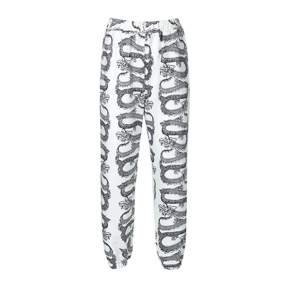 Pantalón Sudadera Estampado Dragón Cintura Alta