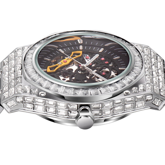 Reloj Mecánico Hip Hop Cuadrado Diamante Luminoso Hueco - Image 3