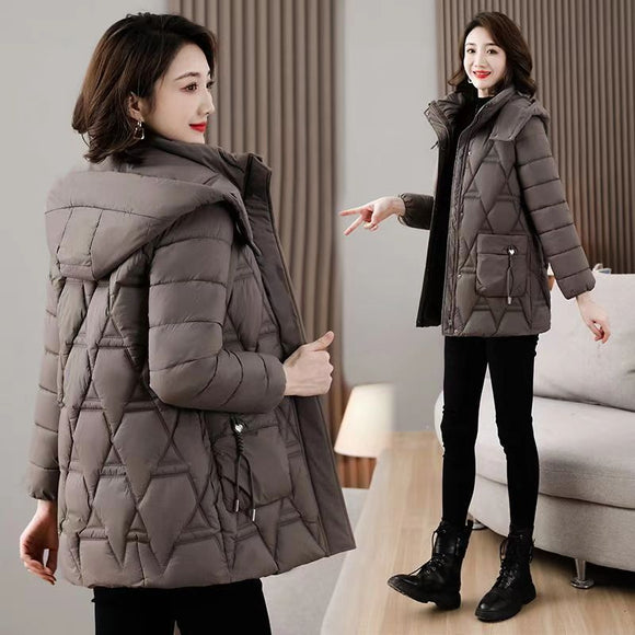 Chaqueta Acolchada de Plumón para Mujer con Capucha - Largo Medio