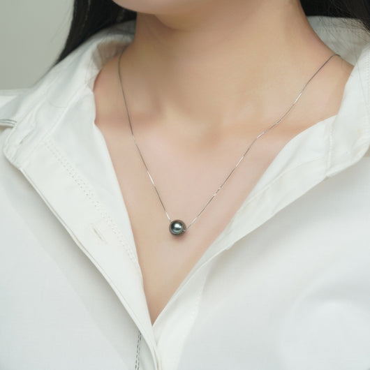 Collar Colgante de Perla Tahitiana Negra Perfecta en Plata S925