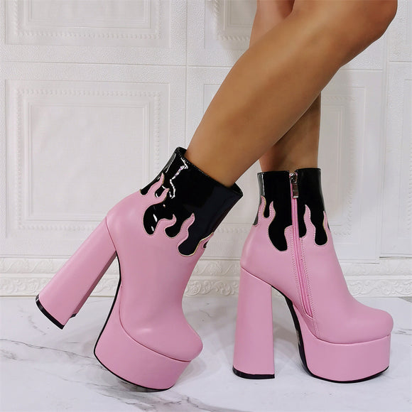 Botas Cortas de Plataforma y Tacón Grueso para Mujer - Tallas Grandes