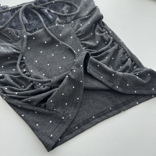 Blusa Crop Ajustada con Volantes, Encaje y Lunares - Manga Casquete - Image 29