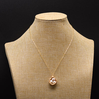 Collar Colgante Perla de Agua Dulce Nido de Pájaro Artesanal - Image 2