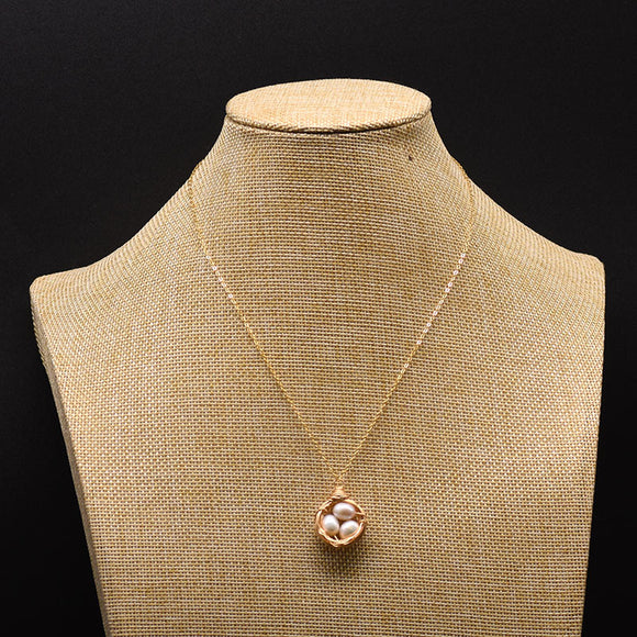 Collar Colgante Perla de Agua Dulce Nido de Pájaro Artesanal