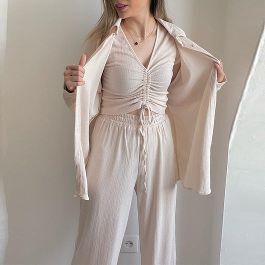 Conjunto Casual Versátil: Camisa Larga y Playera Corta con Cordón Ajustable - Image 9