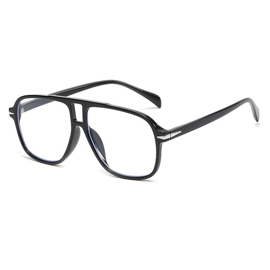Retro aviator sunglasses with a black full frame and light blue lenses, featuring a double beam design. - Image 8