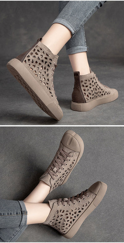 Botas Sandalias Británicas Retro de Cuero Genuino con Punta Cuadrada Hueca - Image 3