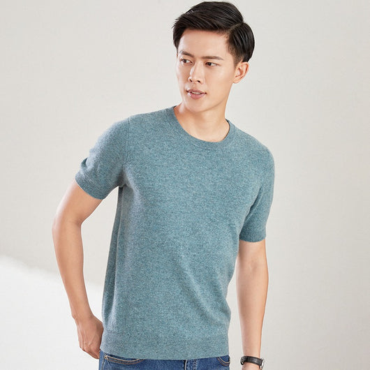 Suéter de Lana Pura Cuello Redondo Manga Corta para Hombre - Otoño e Invierno - Image 12