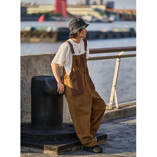 Overol Retro Holgado con Tirantes en Khaki Trendy