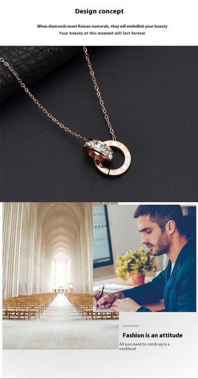 Collar de Acero de Titanio para Mujer con Anillos y Números Romanos - Image 12