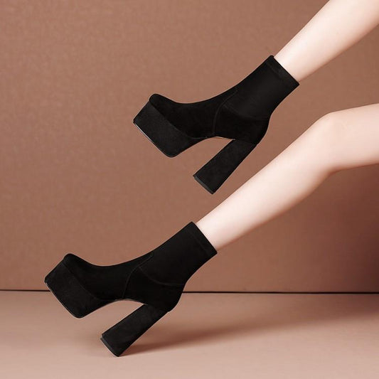 Botines de Plataforma con Punta Cuadrada para Mujer