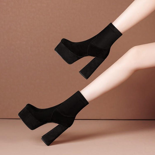 Botines de Plataforma con Punta Cuadrada para Mujer