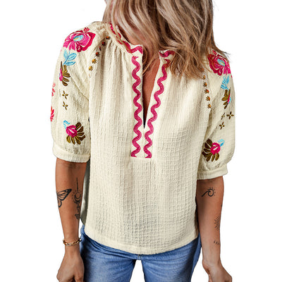 Blusa Casual Bordada en Chifón Multicolor - Estilo Primavera para Mujer - Image 9