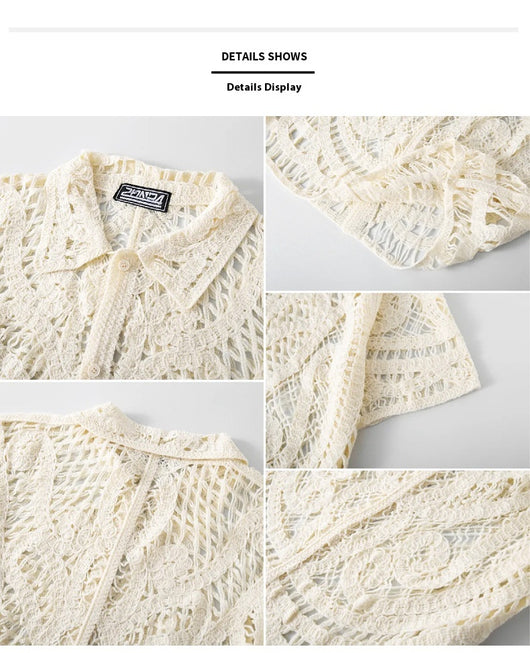 Cardigan Polo Tejido Hueco de Manga Corta para Hombre - Image 9