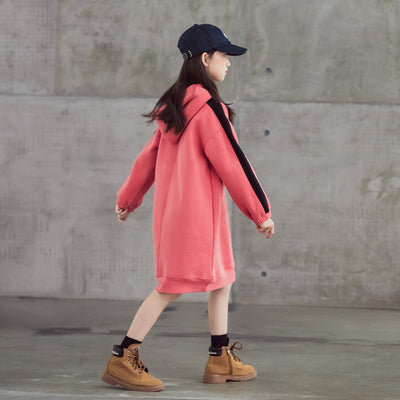 Vestido Infantil Abrigado con Capucha y Forro de Terciopelo para Niñas - Image 3