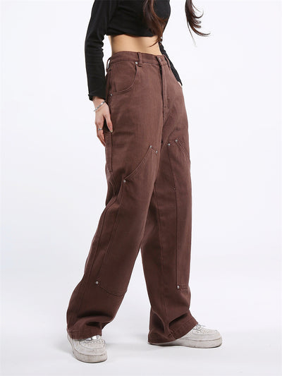 Pantalones Vaqueros Rectos Sueltos Multi-bolsillos Color Sólido - Image 2