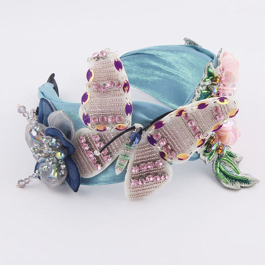 Diadema de Flanela con Lentejuelas, Mariposa, Diamantes y Flores - Image 13