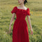 Vestido Largo Elegante con Cuello Cuadrado y Mangas Abullonadas
