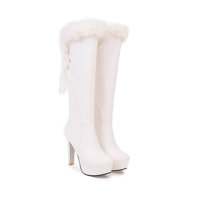 Botas Altas para Mujer con Cuello de Pelaje y Tacón Grueso - Image 7