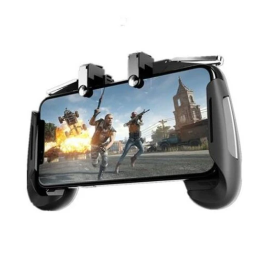 Red and blue mobile game handle with shoulder triggers, holding a smartphone displaying a first-person shooter game. - Image 7