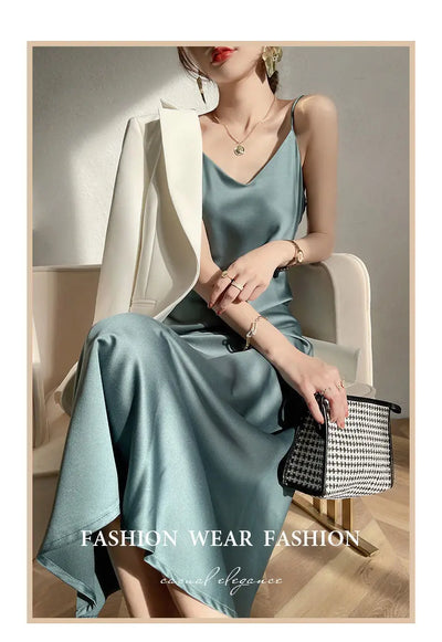 Vestido Largo Temperamento Francés para Mujer con Tirantes - Image 9
