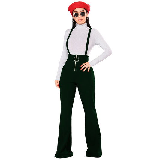 Pantalón Acampanado de Cintura Alta con Tirantes y Botones Grandes - Image 2
