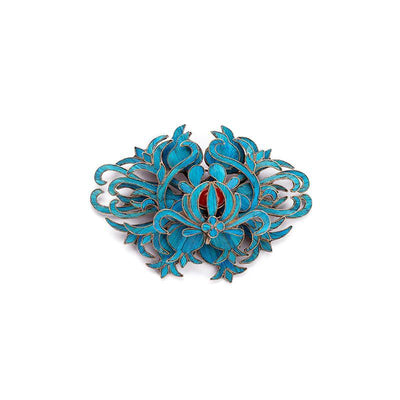 Broche Vintage con Flor de Loto Azul y Cierre de Pecho Esmaltado - Image 4