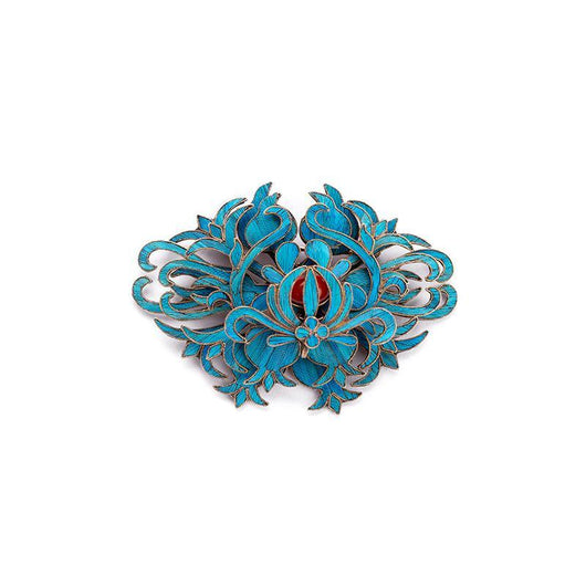 Broche Vintage con Flor de Loto Azul y Cierre de Pecho Esmaltado - Image 4