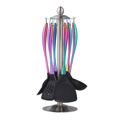 Set de 7 Piezas Sartén Antiadherente Wok con Espátula Acero Inoxidable y Soporte - Image 8