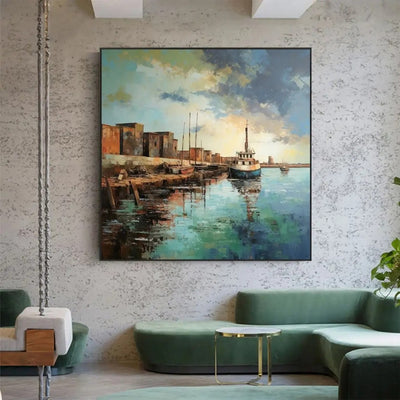 Cuadro Óleo Abstracto Paisaje Muelle con Bote - Arte Mural Personalizado Grandes Dimensiones - Image 8