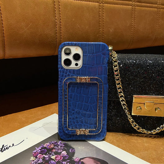 Funda para Teléfono con Textura de Cuero y Hebilla Metálica Cuadrada - Image 4