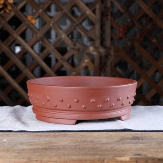 Maceta Grande de Barro Púrpura Estilo Chino con Diseño de Tambor