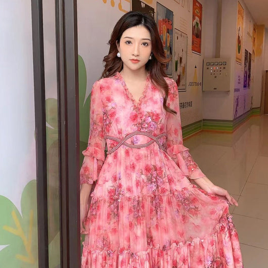 Vestido Largo de Manga Larga con Estampado Diamante para Verano - Image 2