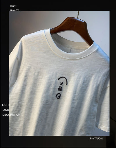Camiseta Blanca de Algodón para Hombre - Verano Suelta Talla Grande Manga Corta Bordada - Image 10