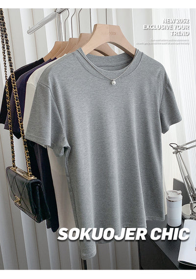 Blusa Ajustada de Modal para Mujer - Manga Corta Elástica Cuello Redondo - Image 12