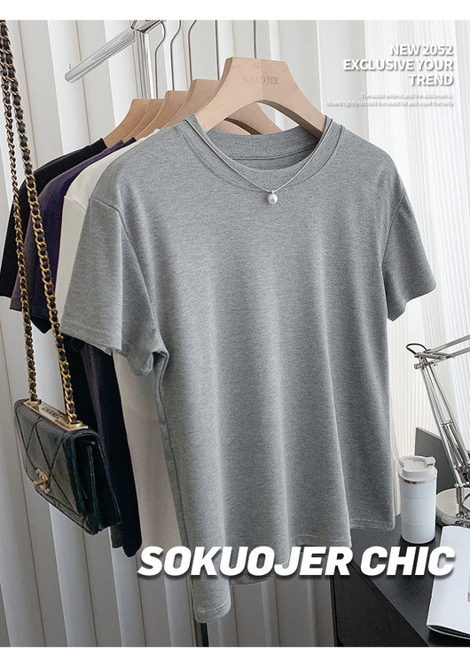Blusa Ajustada de Modal para Mujer - Manga Corta Elástica Cuello Redondo - Image 12