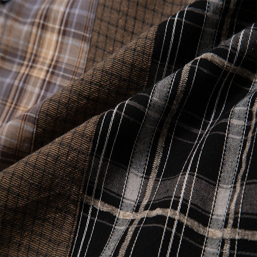 Camisa Casual de Cuadros Patchwork Retro para Hombre - Image 7