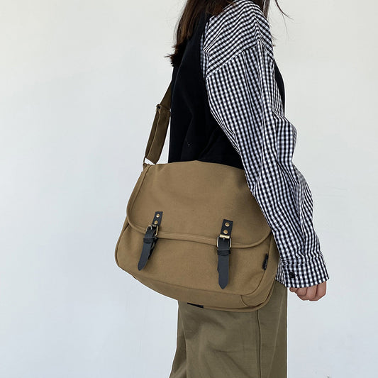 Bolsa de Mensajero Retro de Lona con Cierre Abatible y Detalles de Herrería