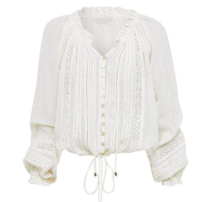 Blusa Blanca de Manga Larga Estilo Francés para Mujer - Image 2
