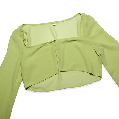 Blusa Cropped de Encaje y Gasa con Cuello Cuadrado y Manga Larga - Image 23