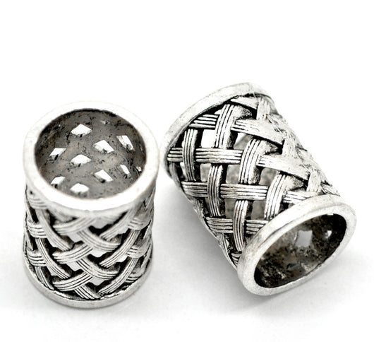 Cuentas Plata Antigua con Agujero Grande - Diseño Hueco Tallado - Image 7