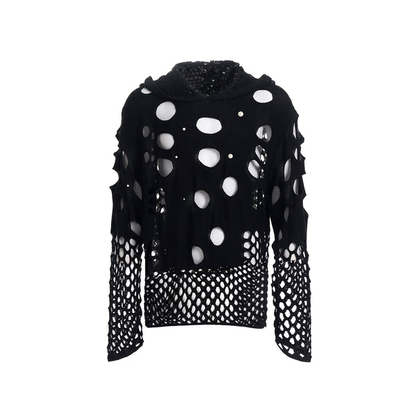 Sudadera con Capucha Hueca para Hombre Primavera Negra con Perlas Decorativas - Image 6