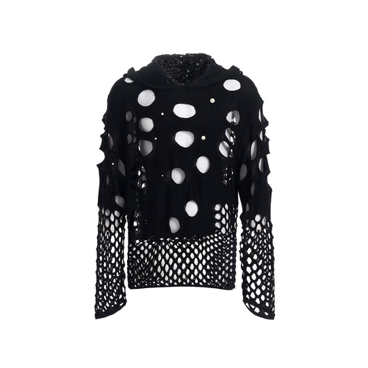 Sudadera con Capucha Hueca para Hombre Primavera Negra con Perlas Decorativas - Image 6
