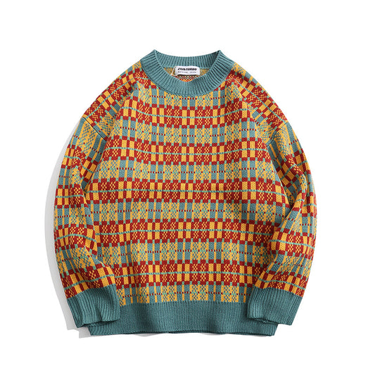 Suéter Casual de Cuello Redondo con Estampado Escocés para Hombre - Image 9