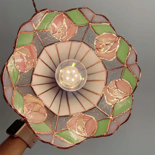 Lámpara de Araña Vintage Rosa con Vitral Estilo Francés Retro - Image 5