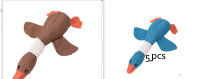 Plush teal duck dog toy with orange beak and feet, and a white ribbed neck, designed for sounding and puzzling. - Image 18