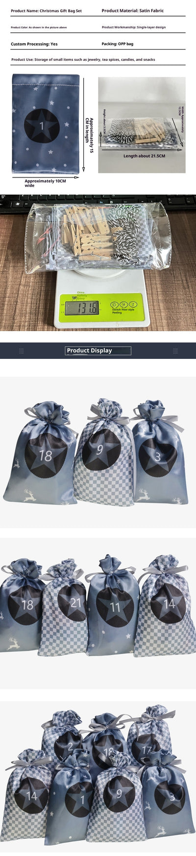 Set de Bolsas de Regalo Calendario Navideño en Satén - Image 11