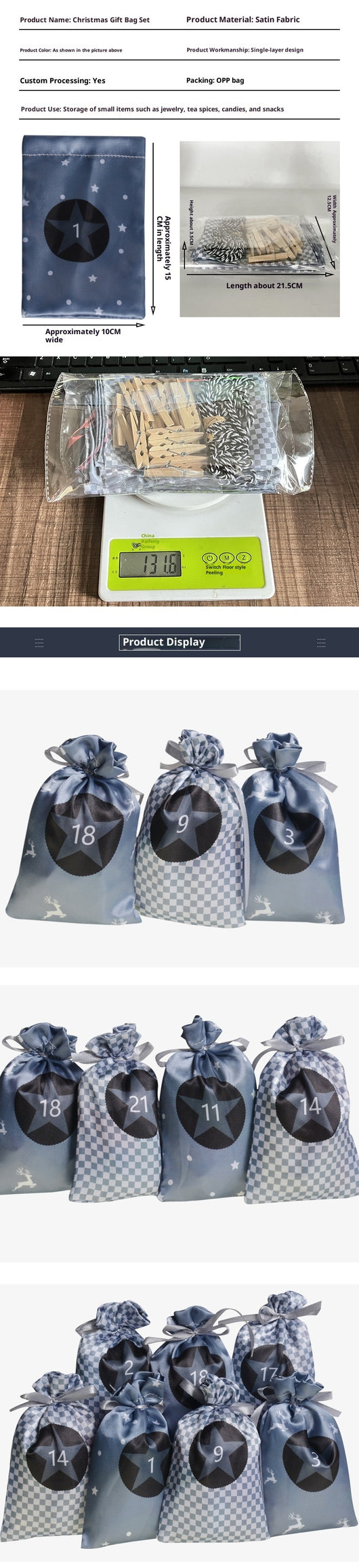 Set de Bolsas de Regalo Calendario Navideño en Satén - Image 11