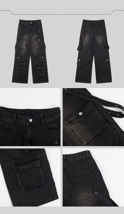 Pantalones Vaqueros Vintage de Pierna Ancha con Múltiples Bolsillos para Hombre - Image 6
