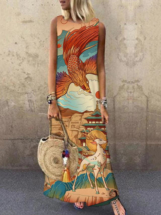 Vestido Largo Casual Estampado con Cuello Redondo - Image 20